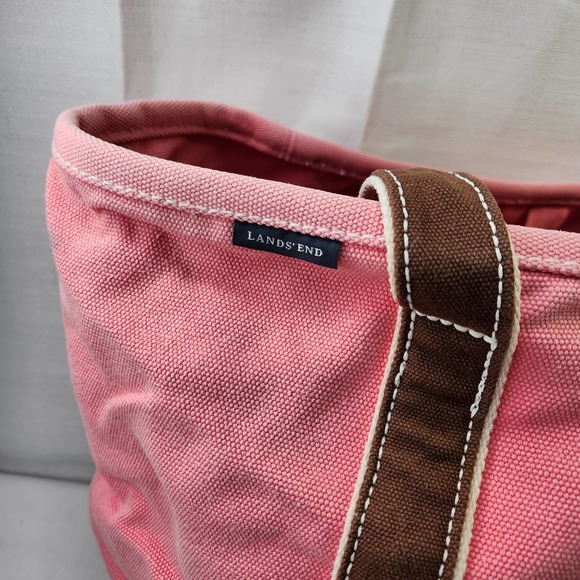 Lands' End Bags Lands End Canvas Tote Bag Size Xl Pink Brown Wide Strap Heavy Duty Cotton